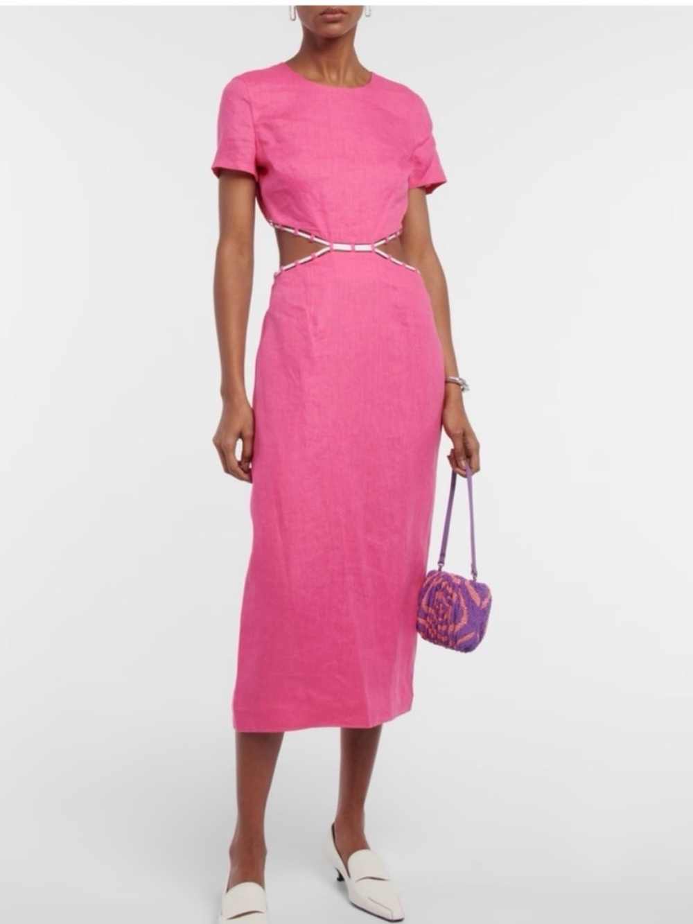 STAUD Matteo Pink Cutout Midi Dress